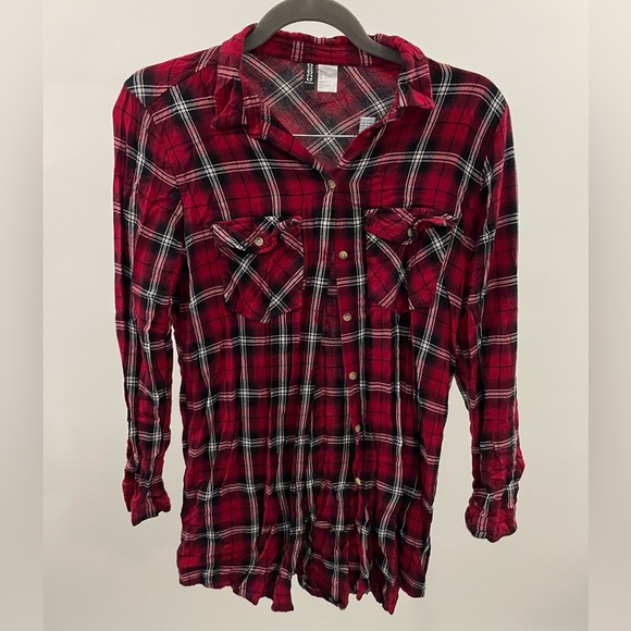 Divided Tops - Red Plaid Button Tunic Sz S